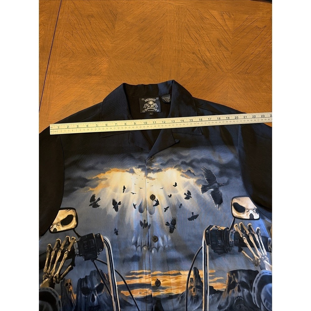 Rockhouse Roadhouse Men's L Short Sleeve Button Up Shirt Biker Skull Y2K - Picture 10 of 14